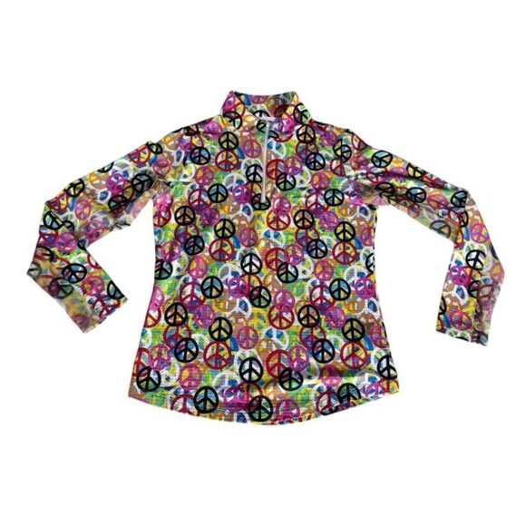 IBKUL Women’s Sz S Peri Peace Sign Long Sleeve Mock Golf Shirt UPF 50+ - Picture 9 of 9